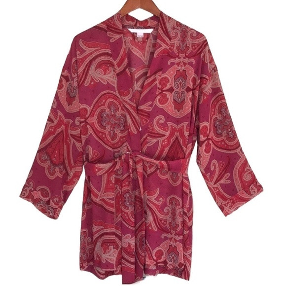 Victoria's Secret Other - Victoria’s Secret Floral Paisley Print Long Sleeve Semi Sheer Belted Rope